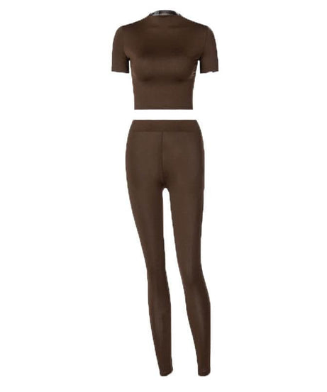 Crisp White Athleisure Set: Short Sleeve Crop Top & High-Waisted Leggings for Fall