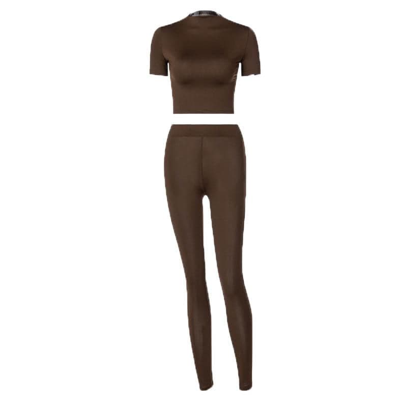 Crisp White Athleisure Set: Short Sleeve Crop Top & High-Waisted Leggings for Fall