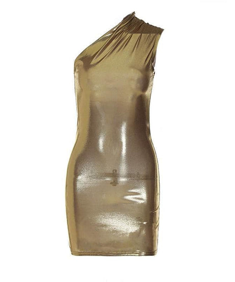 Dazzling Metallic One-Shoulder Ruched Mini Dress - Your Ultimate Holiday & NYE Party Look