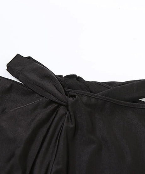Y2K Black Strappy O-Ring Cutout Halter Top & Flare Pant Set - Perfect for Halloween & Fall Parties