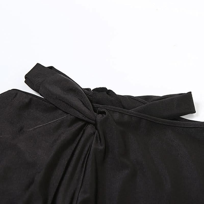 Y2K Black Strappy O-Ring Cutout Halter Top & Flare Pant Set - Perfect for Halloween & Fall Parties