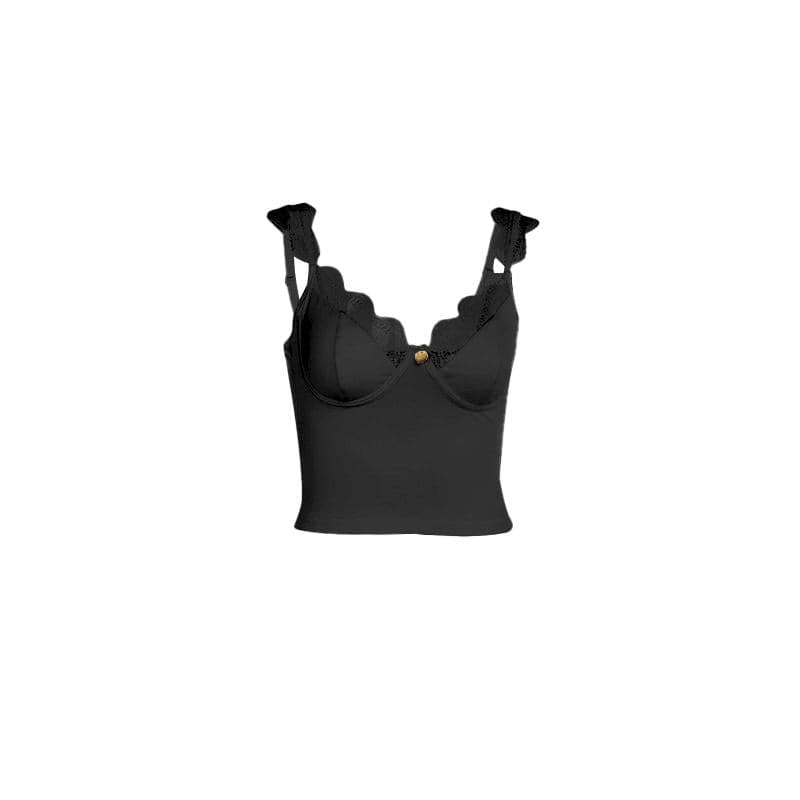 Gothic Romance Lace Trim Bustier Cami Top - Fall V-Neck Tank for Edgy Chic