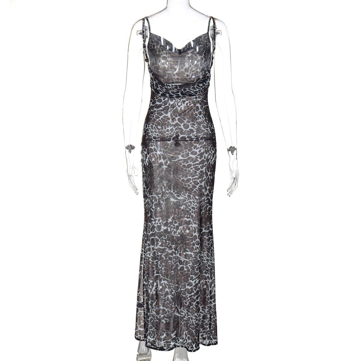 Slinky Leopard Print Cowl Neck Maxi Dress with High Slit - Fall & Holiday Glam