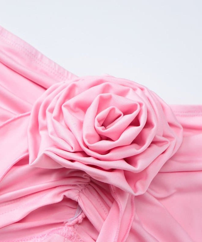 Effortless Glamour: Red Rose Ruffle High-Slit Maxi Skirt & Tube Top Set - Your Winter Sun Vacation Essential