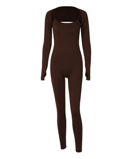 Effortless Fall Cami Shrug Jumpsuit with Thumbholes - Sleek Bodycon One-Piece