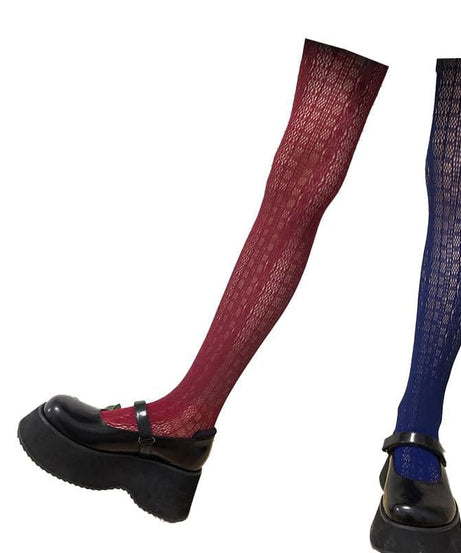 Spooky Chic Contrast Hollow-Out Tights: Asymmetrical Fall Fashion Statement