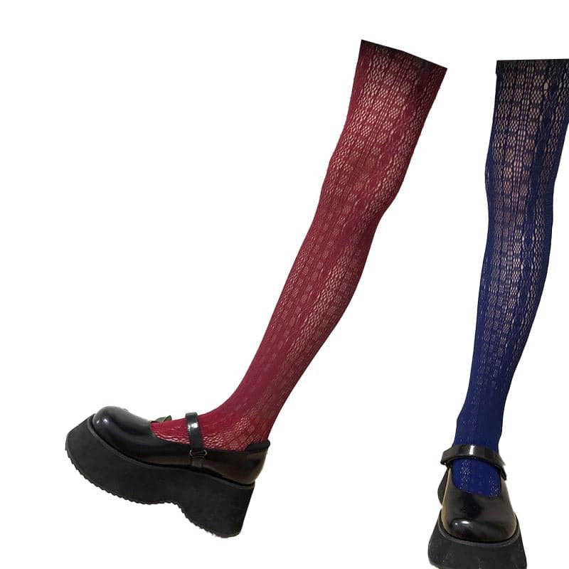 Spooky Chic Contrast Hollow-Out Tights: Asymmetrical Fall Fashion Statement
