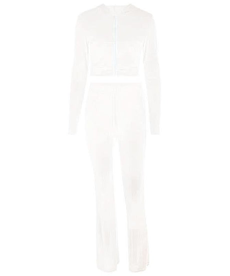 Luxe Fall Velvet Tracksuit Set for Women | Cropped Zip Hoodie & Straight Leg Pants