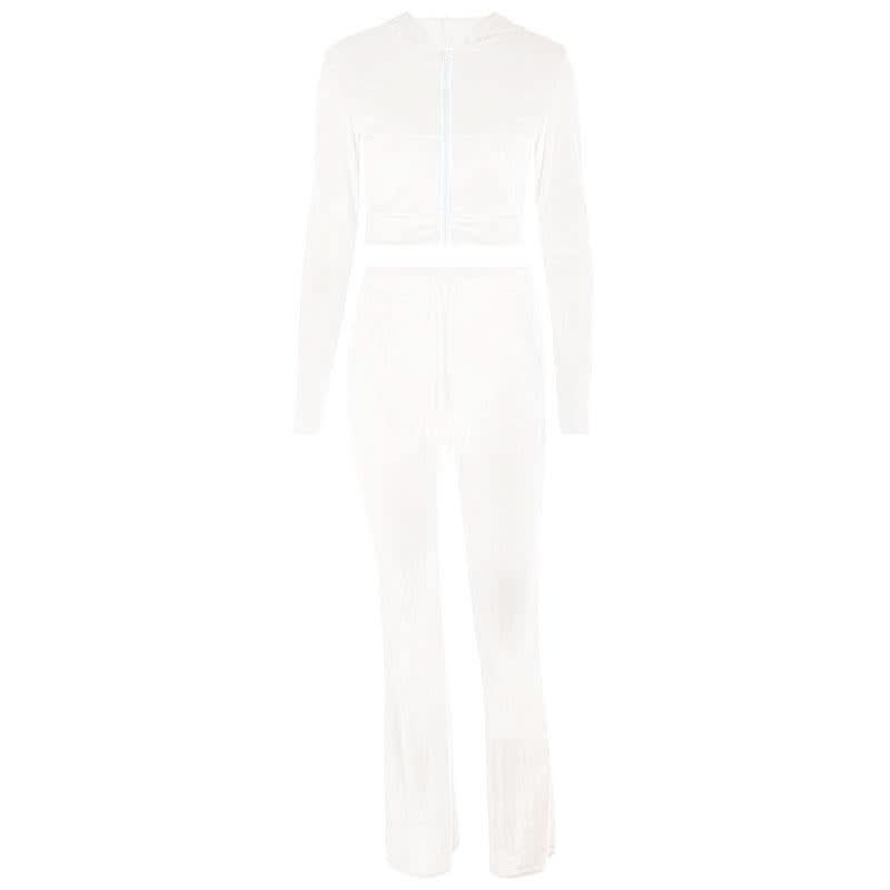 Luxe Fall Velvet Tracksuit Set for Women | Cropped Zip Hoodie & Straight Leg Pants