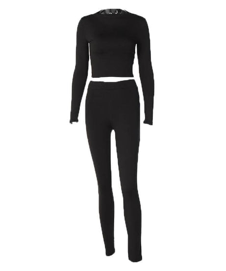 Cozy Chic White Long Sleeve Crop Top & High-Waisted Leggings Set - Your Fall/Winter Go-To!