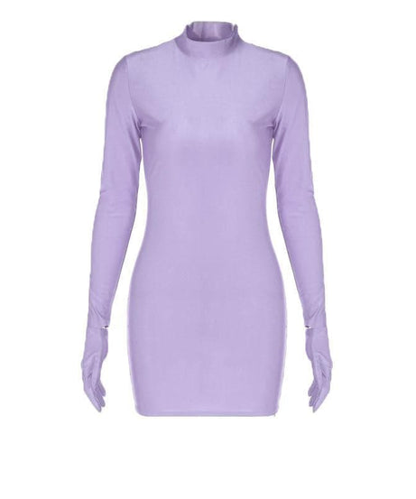 Showstopping Hot Pink High-Neck Bodycon Mini Dress with Attached Gloves – Fall & Holiday Party Ready