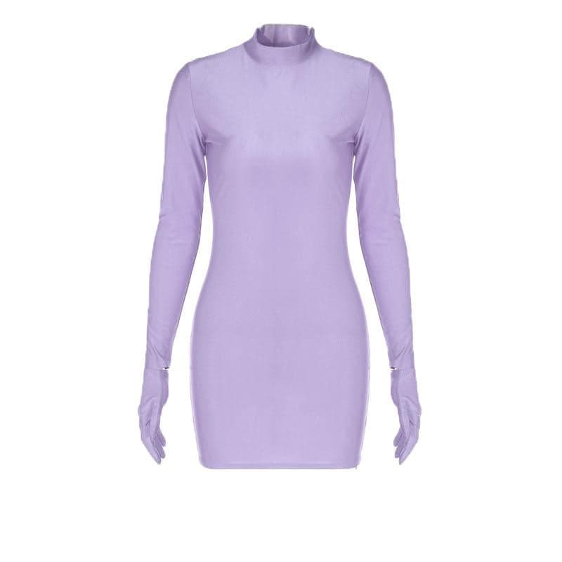 Showstopping Hot Pink High-Neck Bodycon Mini Dress with Attached Gloves – Fall & Holiday Party Ready