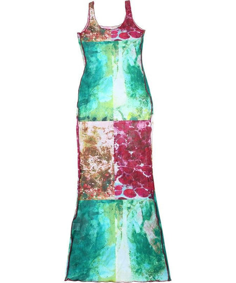 Vibrant Abstract Print Mesh Maxi Dress - Your Chic Fall & Holiday Statement