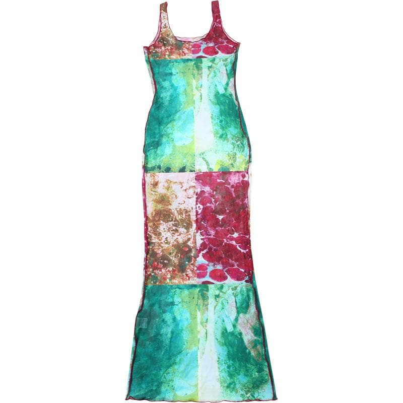 Vibrant Abstract Print Mesh Maxi Dress - Your Chic Fall & Holiday Statement