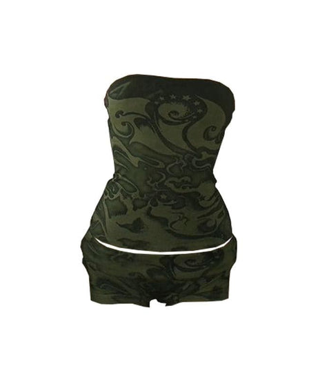 Y2K Celestial Swirl Tube Top & Shorts Set - Trendy Fall Transition Co-ord