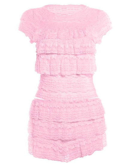 Dreamy Tiered Ruffle Lace Knit Shorts Set - Cozy Resort & Lounge Wear for Women