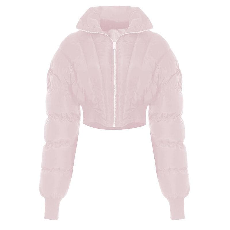 Trendsetter Cropped Puffer Jacket: Chic Black Mock Neck for Fall & Winter Style