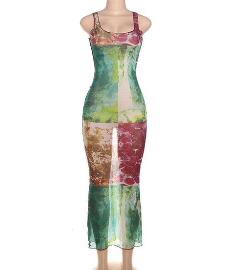 Vibrant Abstract Print Mesh Maxi Dress - Your Chic Fall & Holiday Statement