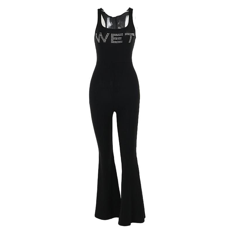 "WET" Rhinestone Flare Jumpsuit - Dazzling Fall & Halloween Party Glam for Women