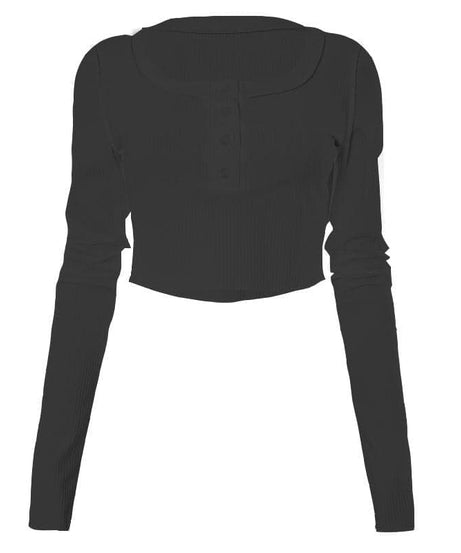 Cozy Chic White Ribbed Henley Crop Top | Long Sleeve Fall Essential for Women