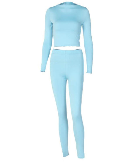 Cozy Chic White Long Sleeve Crop Top & High-Waisted Leggings Set - Your Fall/Winter Go-To!