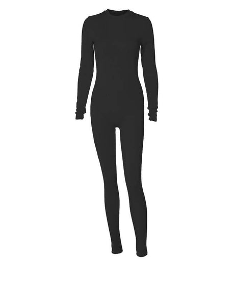Cozy Chic Ribbed Mock Neck Jumpsuit - Women's Long Sleeve Zip-Up One-Piece for Effortless Fall Style