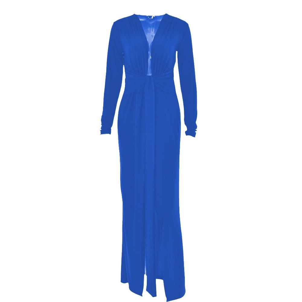 Glamorous Royal Blue Plunge V-Neck Ruched Maxi Dress - Fall & Holiday Party Statement