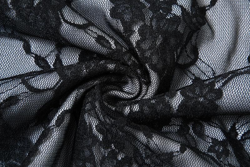 Gothic Enchantress Black Lace Cut-Out Midi Dress - Perfect for Halloween & Fall Parties