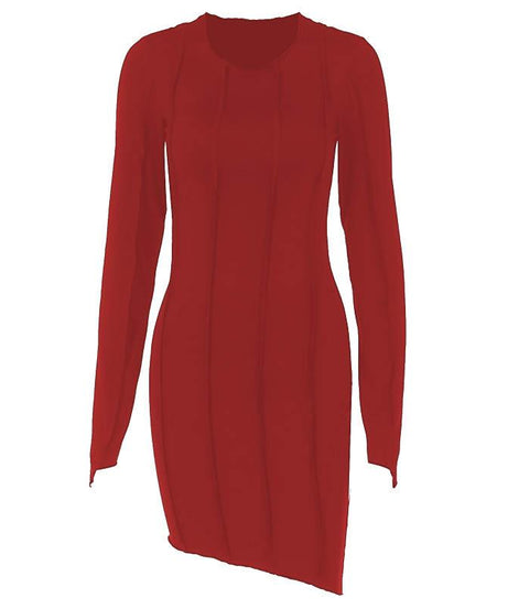 Fall Nights Edge: Chic Black Asymmetrical Mini Dress with Long Sleeves