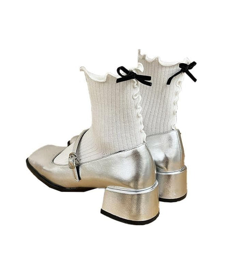 Cozy Fall Chic: Ruffled Ribbed Bow Crew Socks – Elevate Your Autumn Style