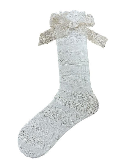 Delicate Lace Bow Ruffle Mid-Calf Socks – Enchanting Fall & Holiday Style