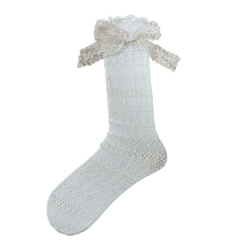 Delicate Lace Bow Ruffle Mid-Calf Socks – Enchanting Fall & Holiday Style