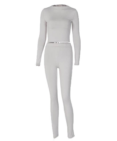 Cozy Chic White Long Sleeve Crop Top & High-Waisted Leggings Set - Your Fall/Winter Go-To!