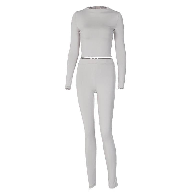 Cozy Chic White Long Sleeve Crop Top & High-Waisted Leggings Set - Your Fall/Winter Go-To!