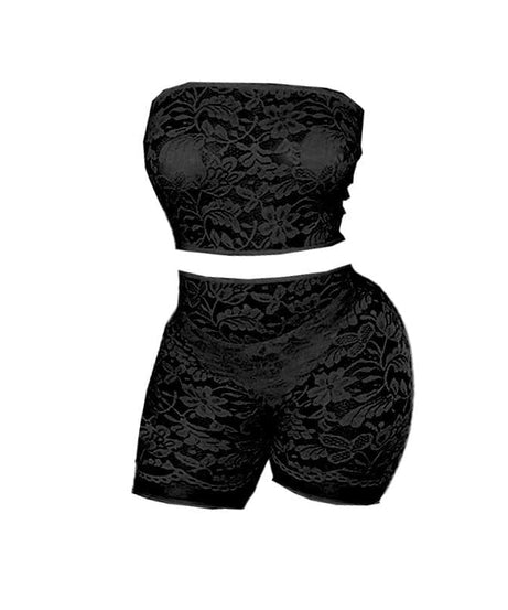Edgy Black Lace Tube Top & Shorts Set - Your Fall & Halloween Statement Piece