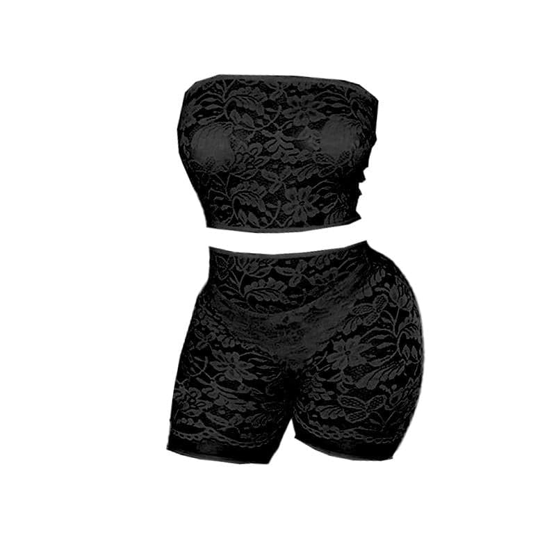 Edgy Black Lace Tube Top & Shorts Set - Your Fall & Halloween Statement Piece