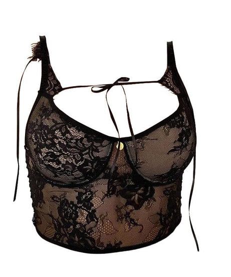 Sultry Black Lace Ribbon Tie Bustier Bralette | Chic Fall Date Night Cami Top