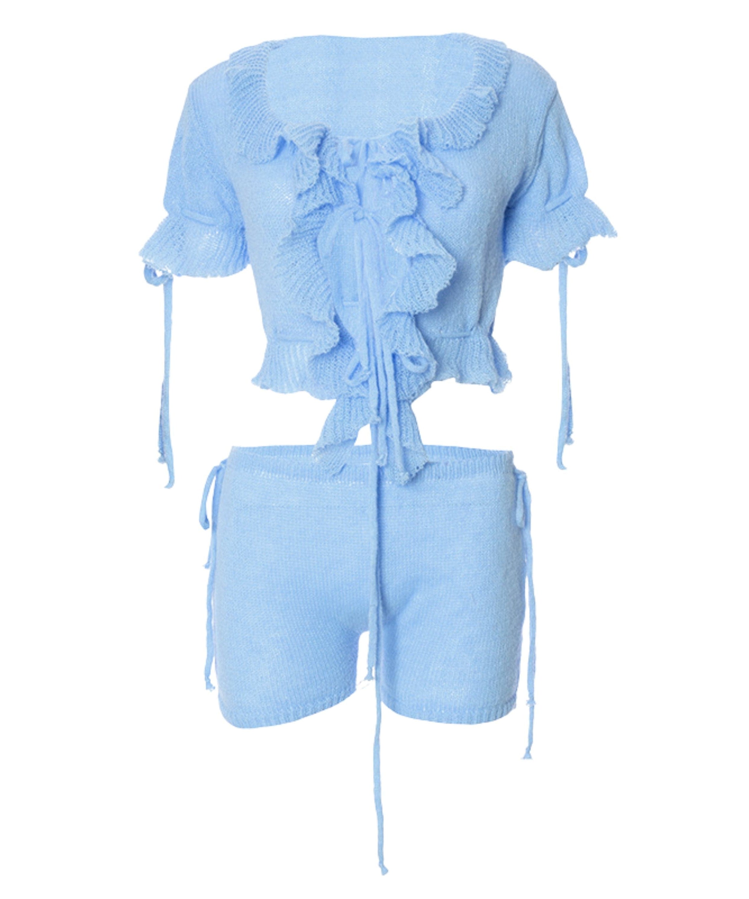Sweetheart Pink Ruffle Knit Set - Adjustable Crop Top & Shorts | Cozy Fall Chic