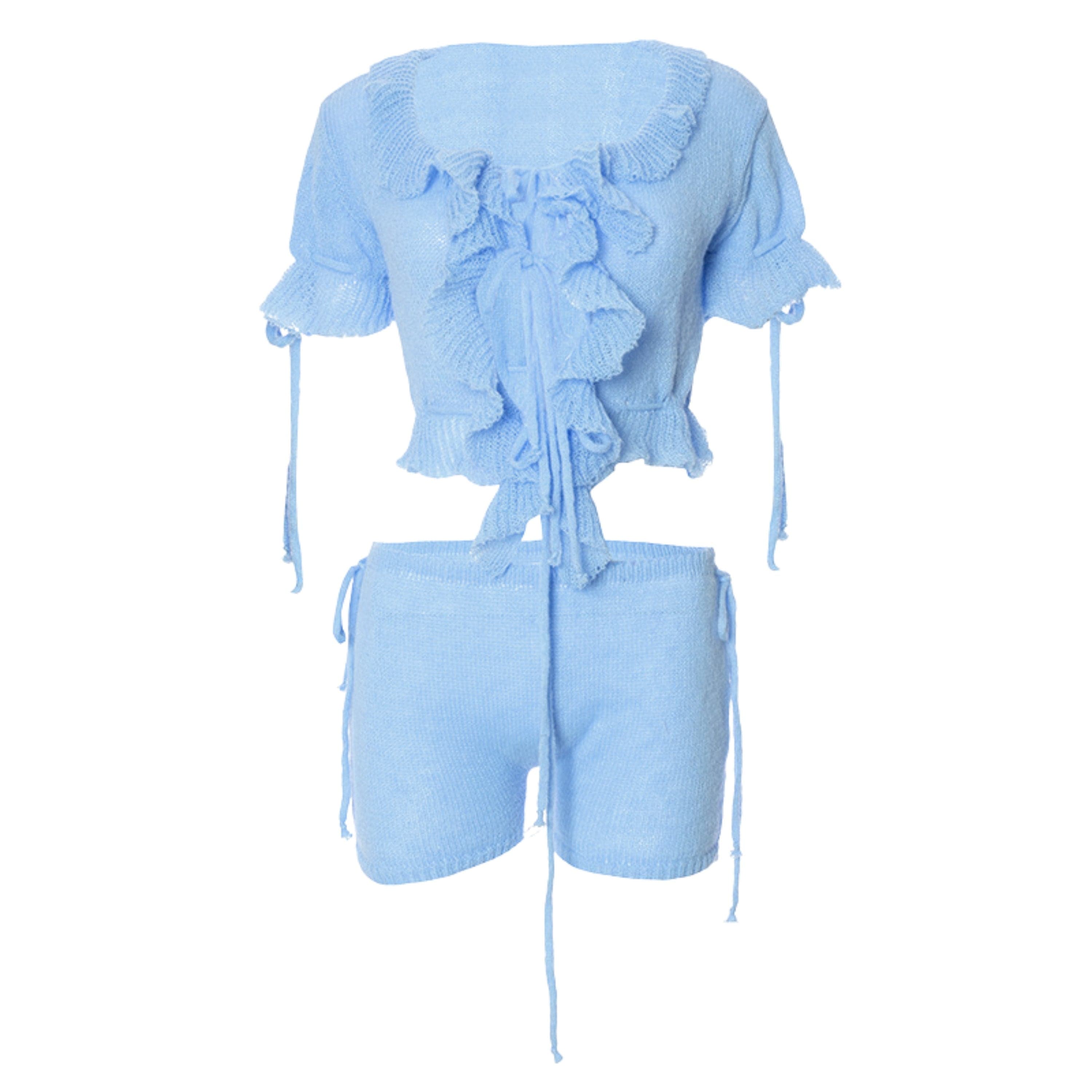 Sweetheart Pink Ruffle Knit Set - Adjustable Crop Top & Shorts | Cozy Fall Chic