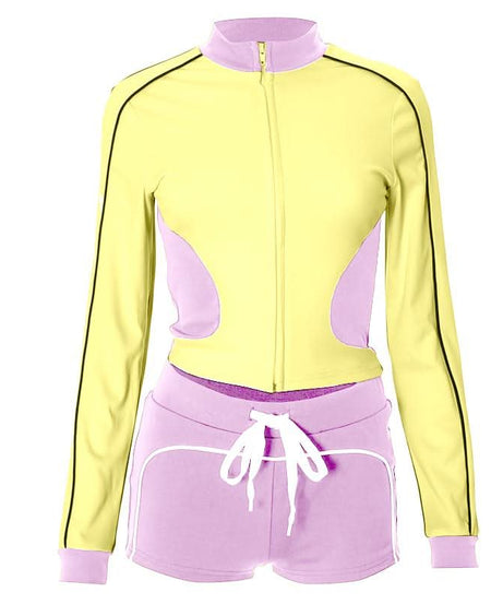 Chic Fall Athleisure Set: Women's Full-Zip Crop Jacket & Drawstring Shorts - Cozy Autumn Comfort
