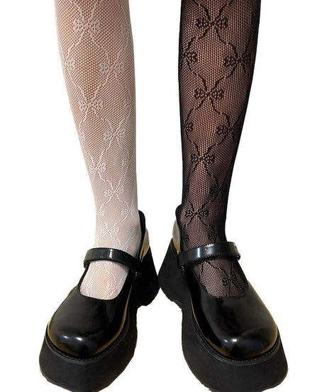 Spooky-Chic Bowknot Mesh Tights - Coquette Core for Fall & Halloween