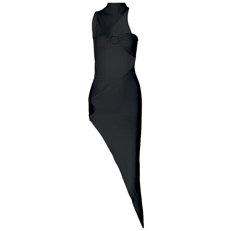 Sleek Siren White O-Ring Asymmetrical Midi Dress - Your Ultimate Fall Party Statement