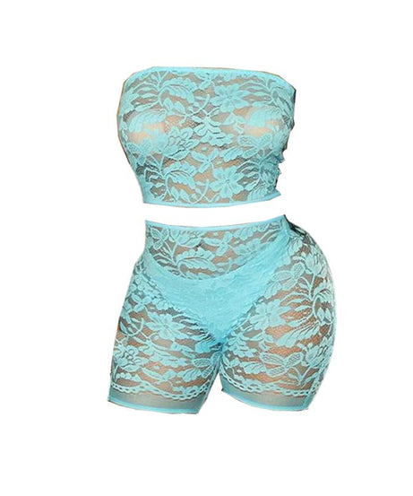 Edgy Black Lace Tube Top & Shorts Set - Your Fall & Halloween Statement Piece