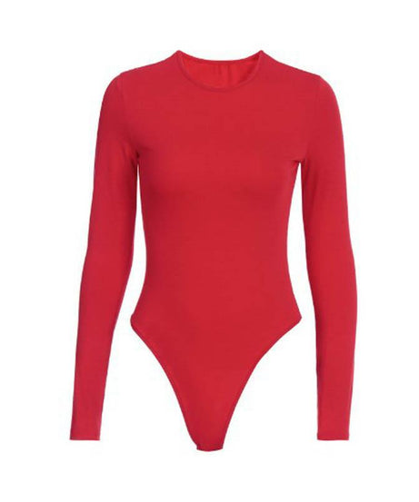 Effortless Chic: Scarlet Red Long Sleeve Crewneck Bodysuit - Your Fall Wardrobe Essential