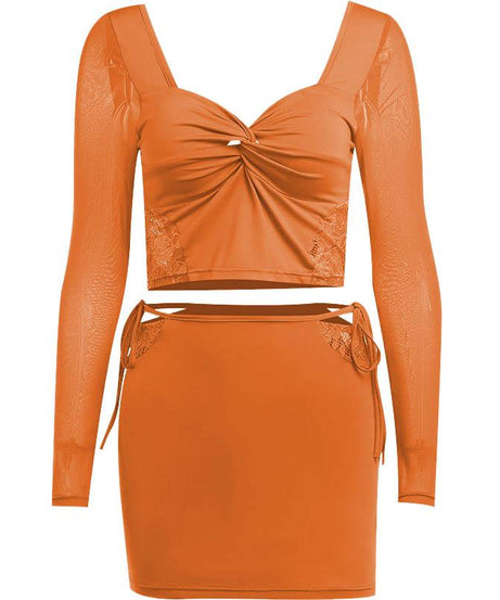 Royal Blue Obsession: Mesh & Lace Cutout Mini Skirt Set - Fall Night Out