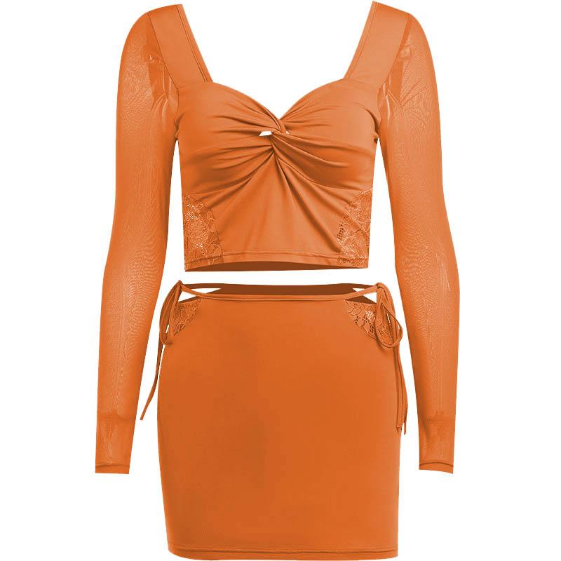 Royal Blue Obsession: Mesh & Lace Cutout Mini Skirt Set - Fall Night Out