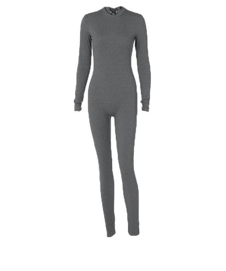 Cozy Chic Ribbed Mock Neck Jumpsuit - Women's Long Sleeve Zip-Up One-Piece for Effortless Fall Style