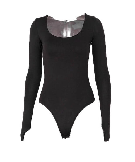 Vibrant Orange Long Sleeve U-Neck Bodysuit with Thumbholes – Seamless Fall & Halloween Essential