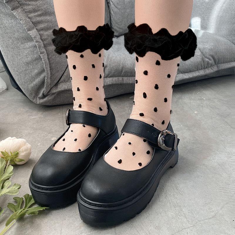 Chic Sheer Polka Dot Ruffle Ankle Socks - Vintage Charm for Fall & Halloween Outfits