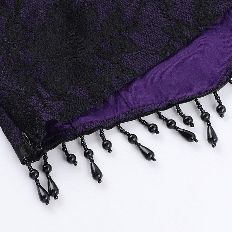 Dark Enchantress Purple Lace Corset Bustier Top - Halloween & Fall Goth Glamour